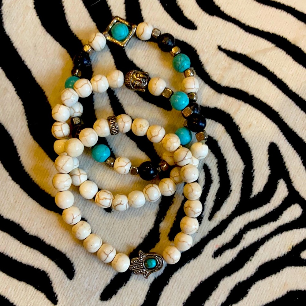 Stackable Beaded Bracelets With Hamsa And Buddha - image 1